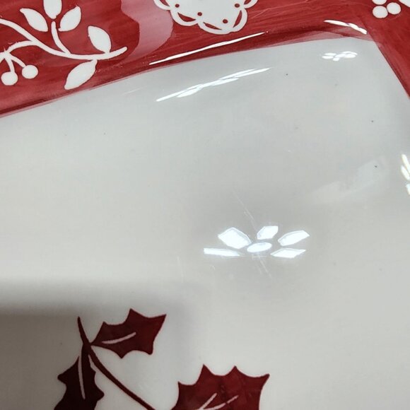 222 Fifth Tivoli Red Christmas Plate Platter 11 Inch Holiday Holly Deer Festive - Picture 5 of 5